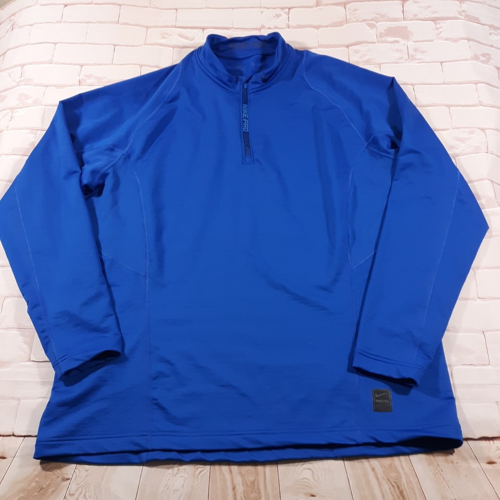 Nike Pro Hyperwarm Sweatshirt Mens 2XL Fitted Long Sleeve Blue 1/4 Zip Knit